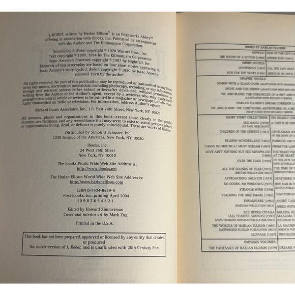 I Robot The Illustrated Screenplay Harlan Ellison Isaac 2004 1st ibooks printing - Picture 4 of 10